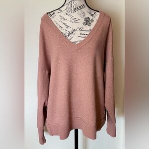 LUCKY BRAND Heathered Pink V Neck Pullover Cloud Soft Sweater XL